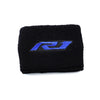 Housse en tissu noir avec un logo de bande de course bleue à l'avant