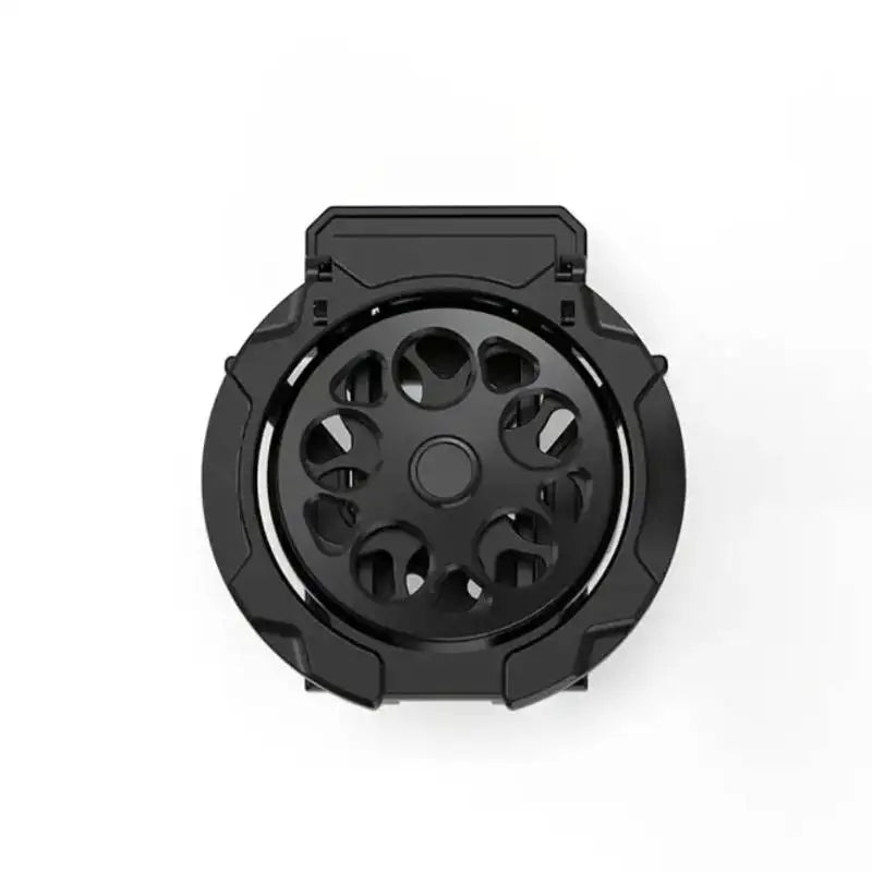 Black foldable motorcycle cup holder bracket with a circular mounting design.