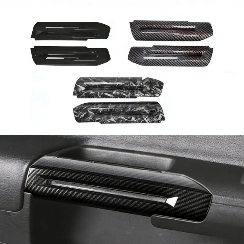 Set of black car interior door handle trim pieces for Ford Mustang