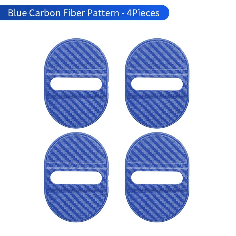 Four blue carbon fiber pattern door lock protector covers
