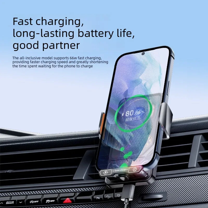 Smartphone in Auto-Lüftung mit 2-in-1-Klemmmontage für schnelles Laden.