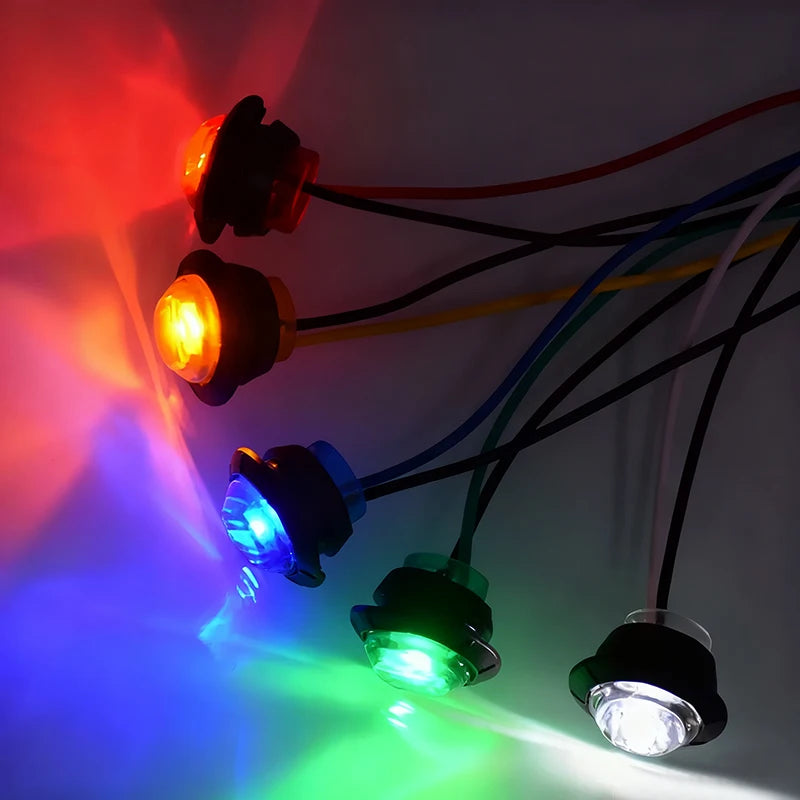Multiple round LED side marker lights emitting various colors like red, orange, yellow, blue, and green.