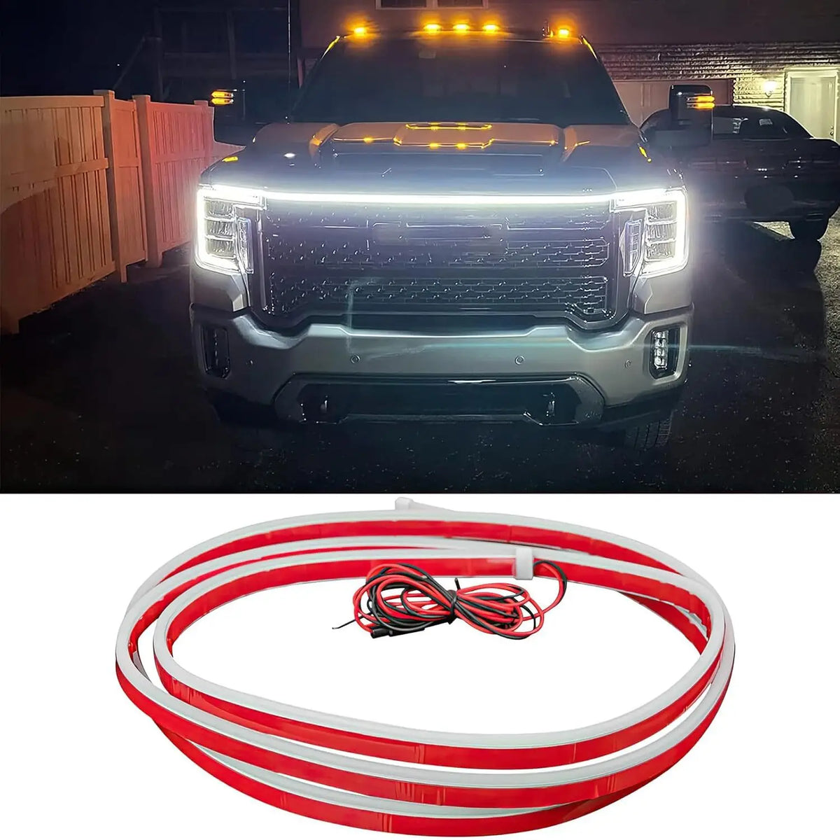 Ruban lumineux LED rouge et blanc flexible en forme de spirale circulaire.
