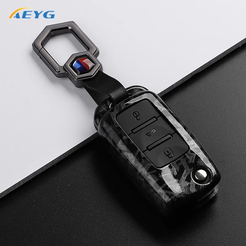 Carbon Fiber Car Key Case Cover for VW, Skoda, and Audi Models