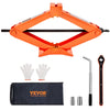Kit de cric orange avec bras de levage, gants et pochette de rangement.