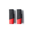 A pair of black and red Alcantara car roof handle covers shown side by side.