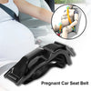 A black pregnant car seat belt is shown next to a diagram illustrating its placement on a pregnant person's body.