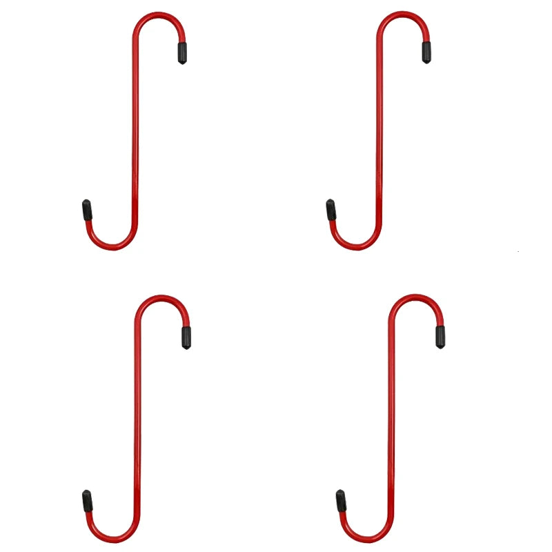 A set of three red suspension disc service brake caliper hooks.