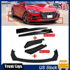 Black universal front lips and side skirts for a red car shown with replacement parts.