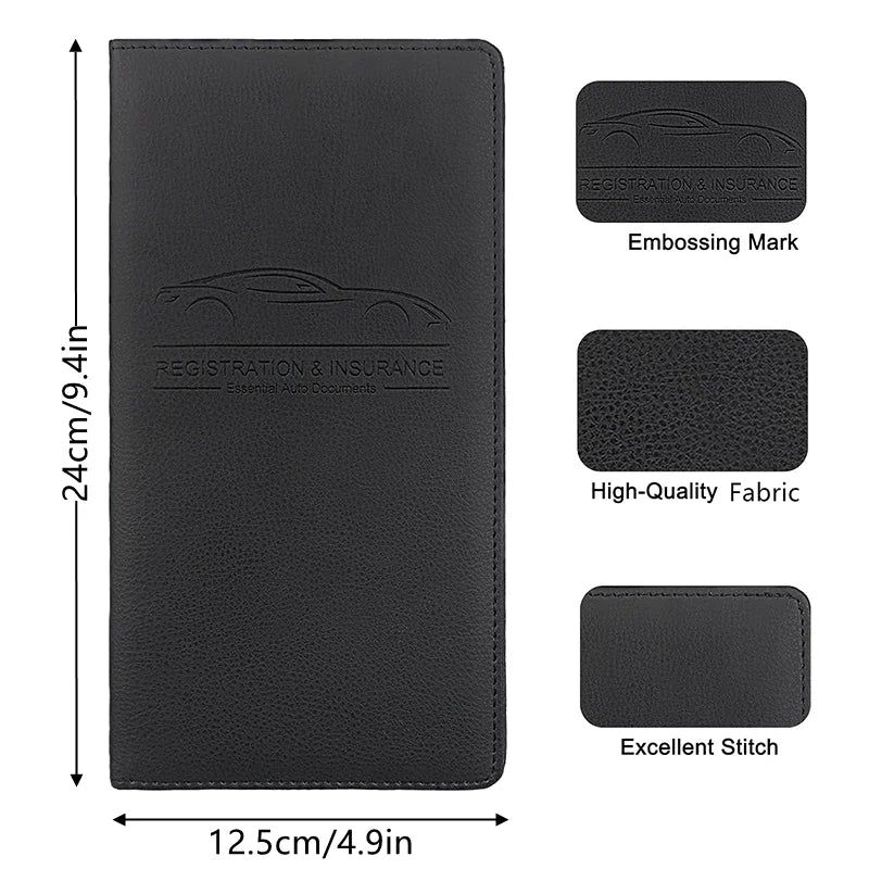 Black premium PU leather vehicle organizer with embossing mark and high-quality fabric details