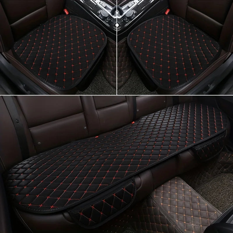 Housses de siège auto noires en cuir matelassé montrées sous différents angles pour un ajustement universel