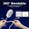 A hand bends a white flexible hose of a projector night light 360 degrees to adjust the projection.