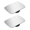 A white dual adjustable wide angle blind spot mirror for a vehicle.