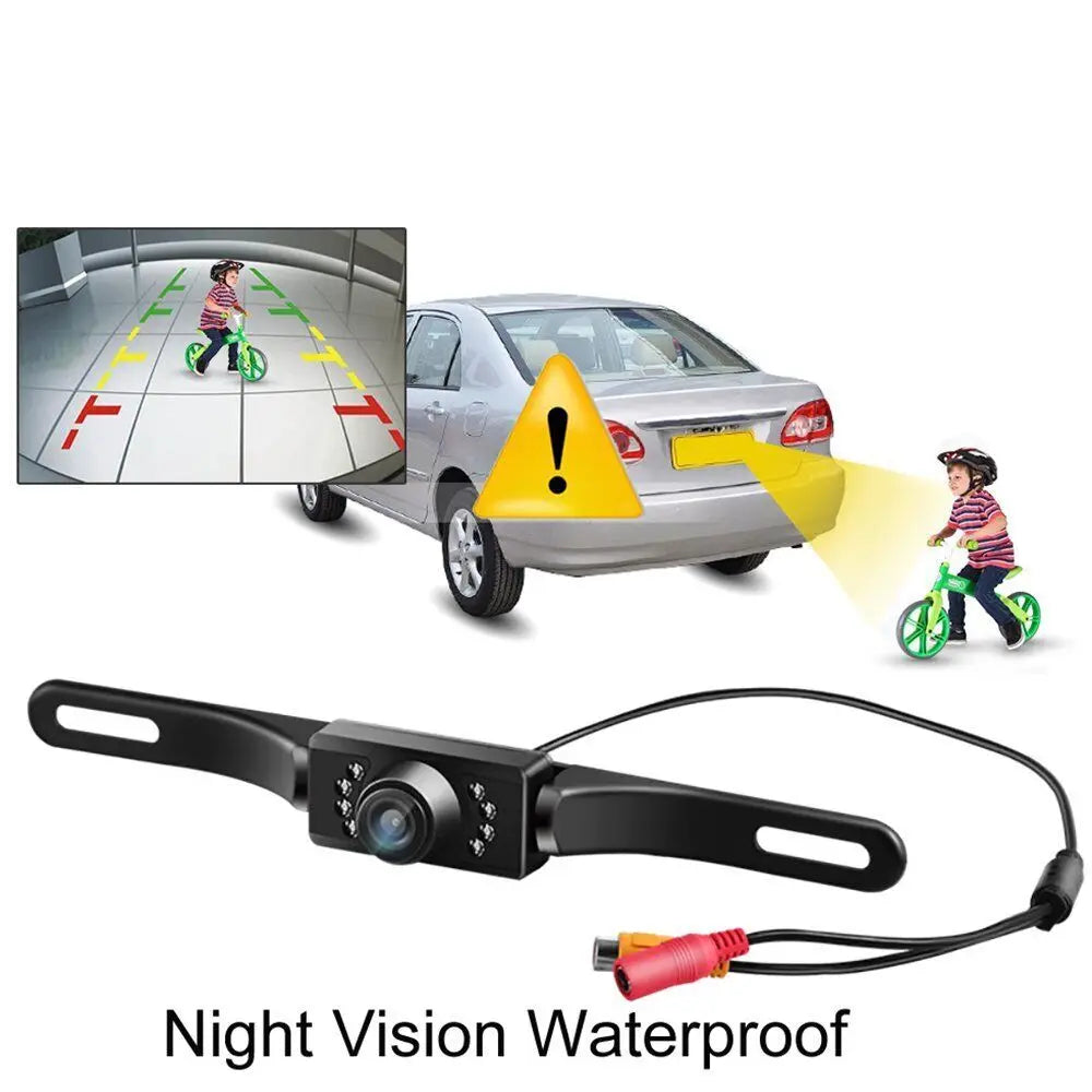 A night vision waterproof camera setup showing a vehicle and a perspective view of the camera's field of vision.