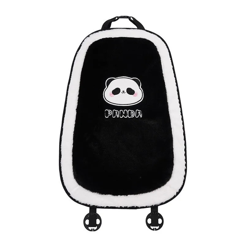 Black and white cartoon panda car seat cushion set with fabric trim