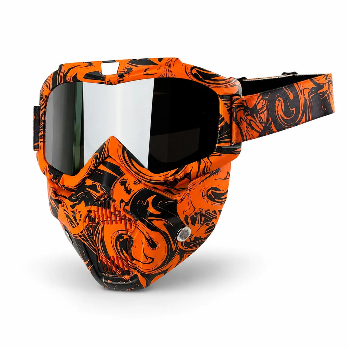 Orange and black tactical full face motorcycle goggles with colored lenses