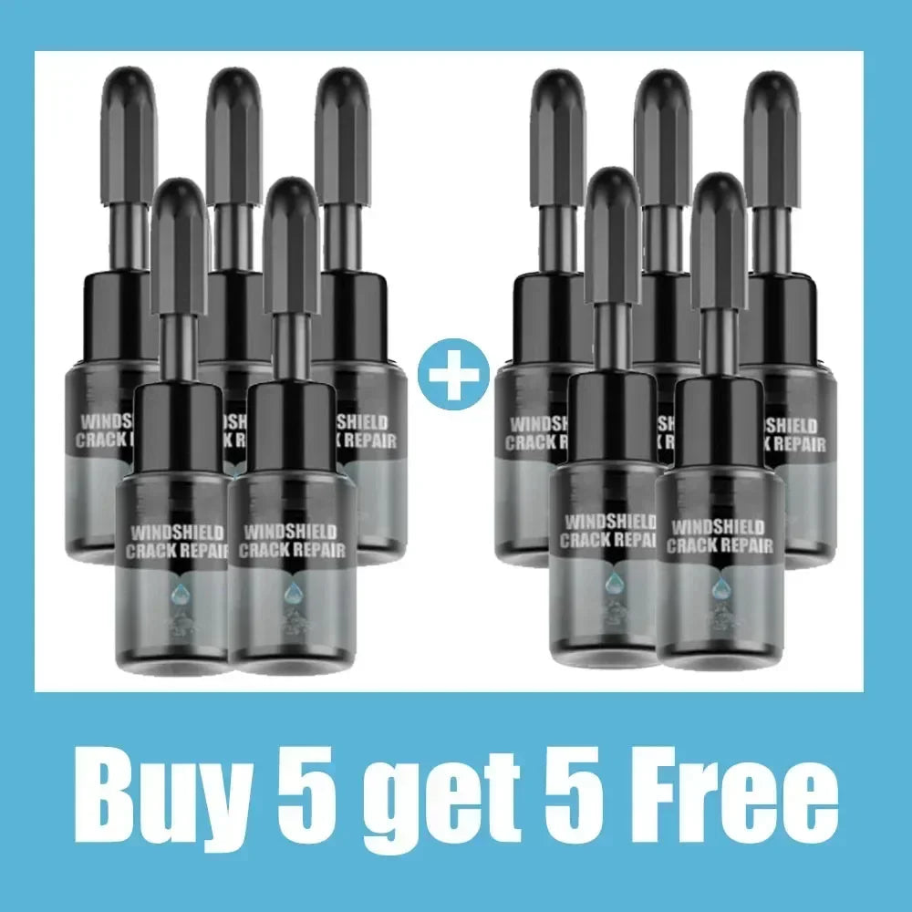 Five car windshield crack repair kits displayed in a box with a Buy 5 get 5 Free offer.