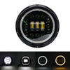 A close-up view of a 7 inch motorcycle LED headlight assembly with multiple bulbs.