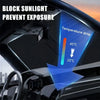 A foldable car windshield sunshade preventing heat exposure, showing a temperature drop from 45°C to 25°C.