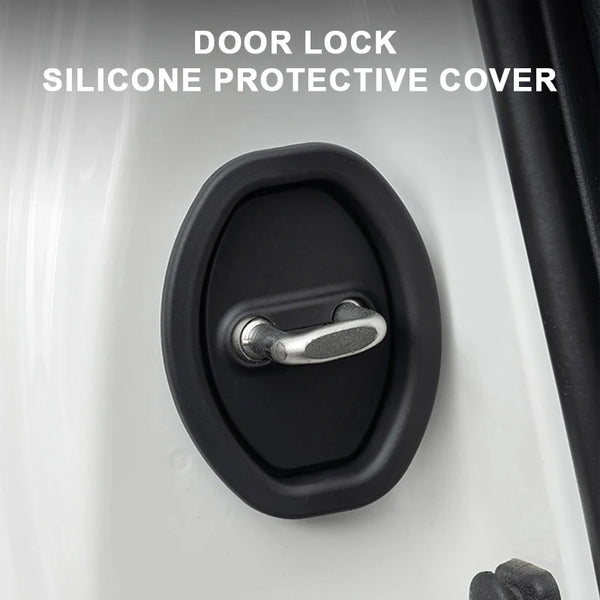 A close-up of a door lock with a black silicone protective cover installed on the cylinder.