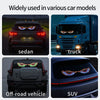 Primer plano de una luz de ojo demoníaco RGB dinámico en varios modelos de coches, incluyendo un sedán, camioneta y SUV.