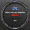 Black carbon fiber patterned nappa skin steering wheel cover for Ford vehicles