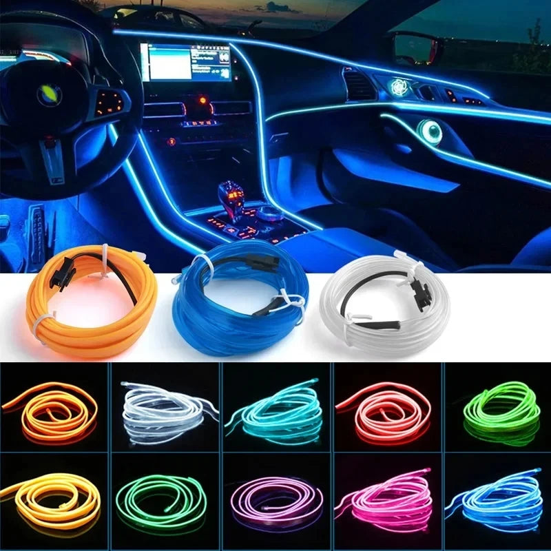 Various colored flexible LED wiring strips used for car interior ambient lighting.