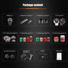 Package contents for a cordless mini car detail polisher including battery, extension shank, protection cover, brushes, polis