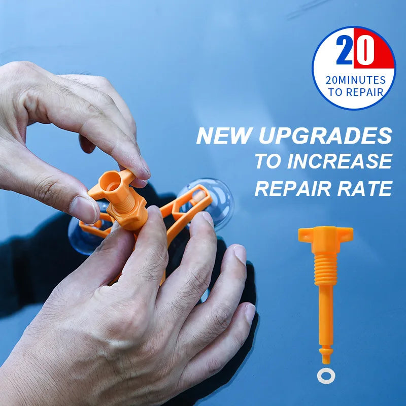 Hands are applying an orange repair kit to a car windshield, demonstrating new upgrades to increase repair rate.