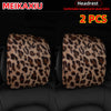 Two leopard print plush fabric headrest pillow covers for car seats