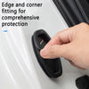 A hand is fitting an edge and corner fitting for comprehensive protection onto a white car door panel.