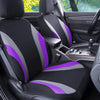 Black car seat covers with purple and gray accents shown inside a vehicle cabin.