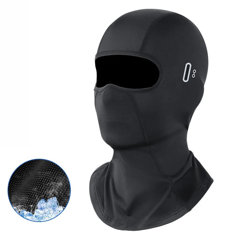 Black multi-functional balaclava with a mesh detail shown next to the full product.