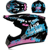 Black and pink kids motorcycle off-road safety helmet shown in various angles