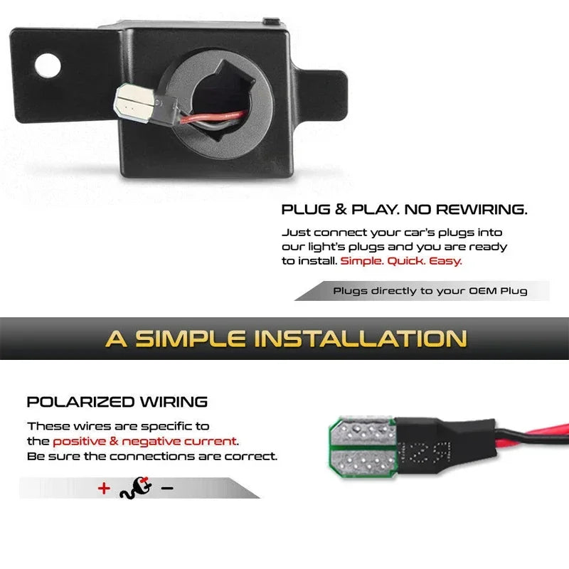 Black plug and play license plate light assembly for Chevrolet and GMC trucks