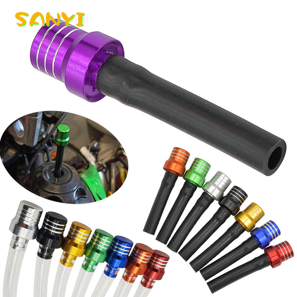 A set of universal motorcycle fuel vent breather hoses and fittings in various colors like black, purple, green, orange, and 