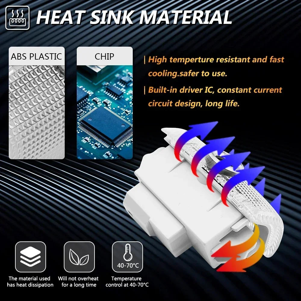 Heat sink material comparison showing ABS plastic and chip components for a car door shadow light projector