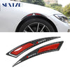 Carbon fiber sports trim for a car headlight eyebrow protector and wheel detail.