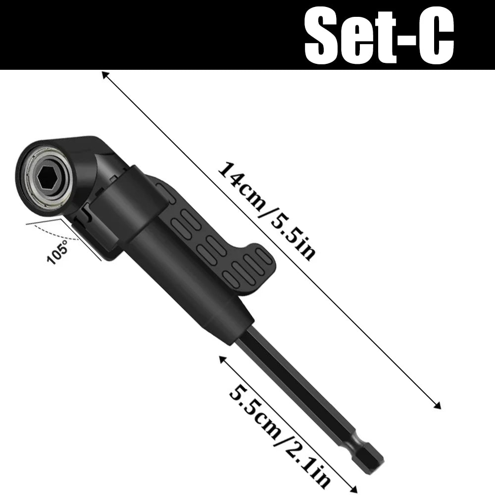 A black professional flexible drill bit extension set showing the bit and various lengths.