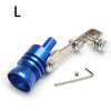 A silver metal turbo exhaust whistle with a blue plastic nozzle and mounting hardware.