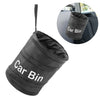 Black waterproof collapsible car bin bag with 'Car Bin' printed on it.