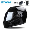 Black Uchoose DOT certified double lens flip-up motorcycle helmet with a gift