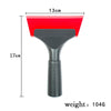 A black silicone scraper tool with a red rubber blade, shown with dimensions and weight.