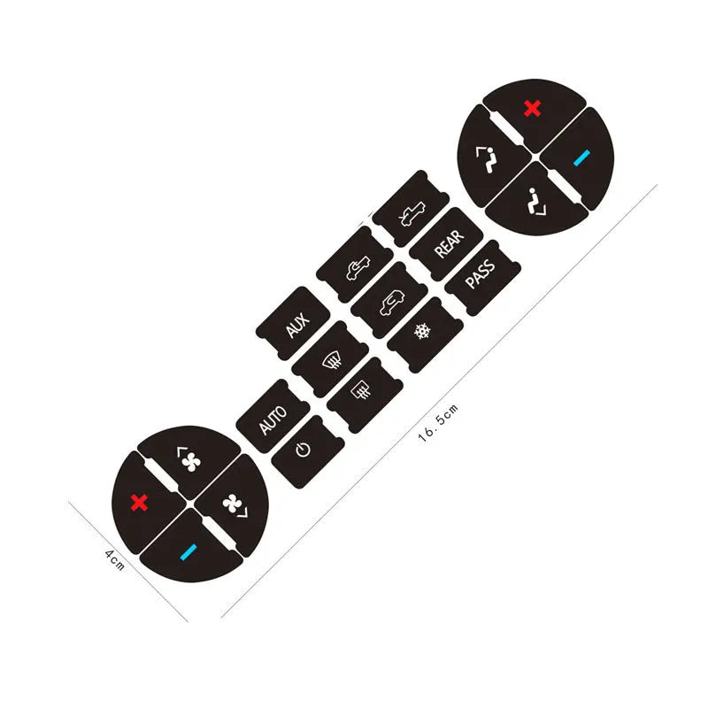 A set of AC control button decals and a repair kit for select GM vehicles.