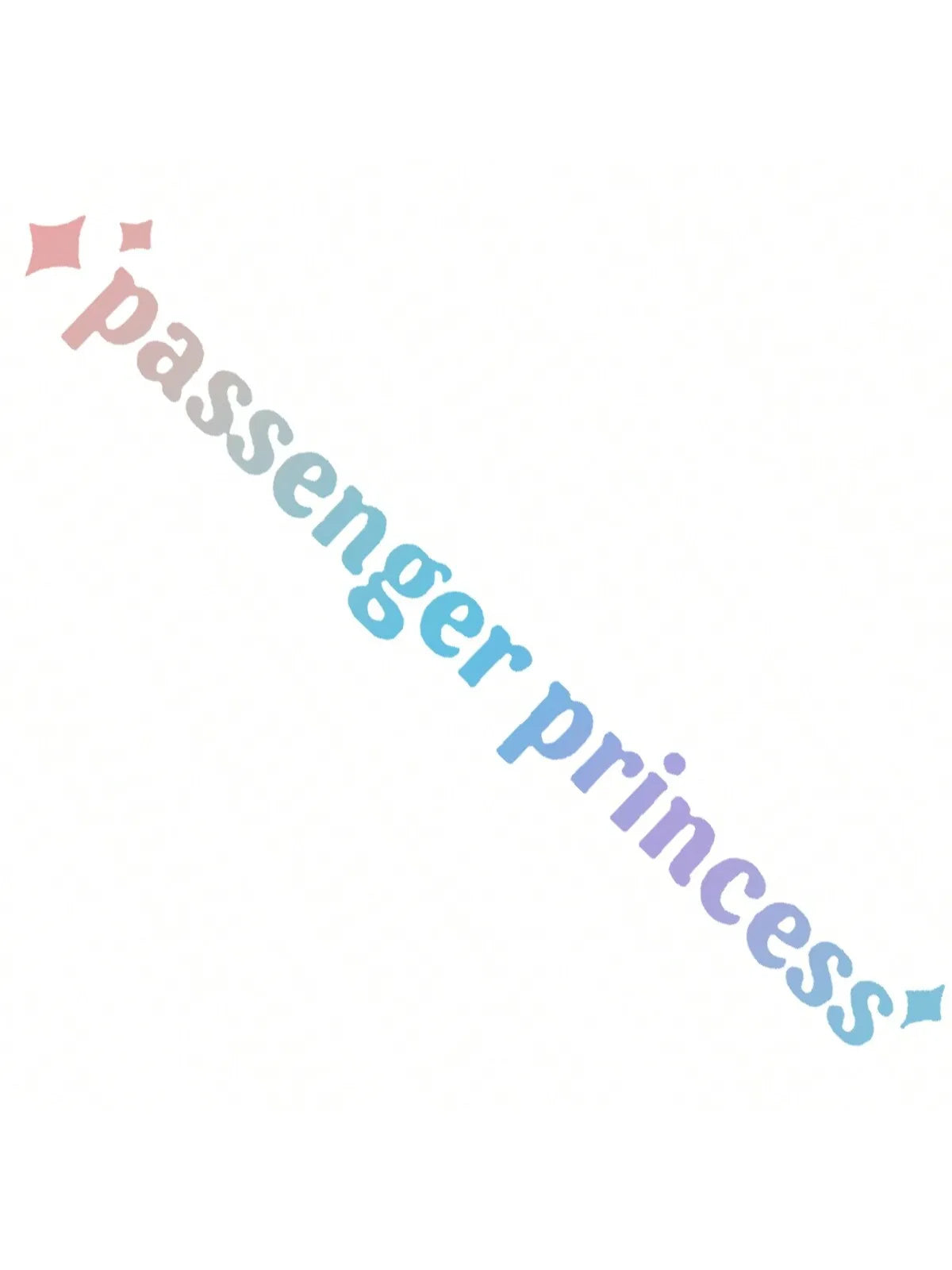 Pink and blue text spelling out passenger princess on a white background