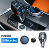 A set of three crystal gear shift knobs and levers for BMW models displayed on a dark dashboard surface.