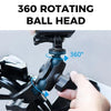 A hand is adjusting a 360 rotating ball head camera mount for a universal camera setup.