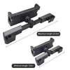 Black universal telescopic car phone mount for tablets showing maximum and minimum lengths