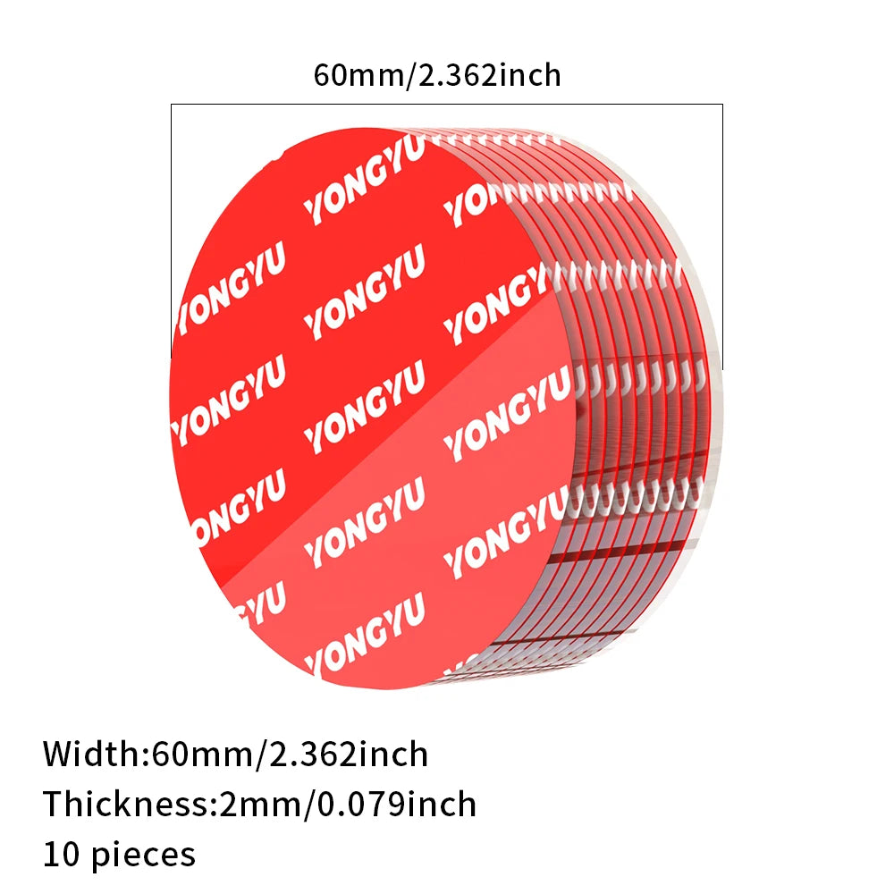 A circular red adhesive pad with a textured surface, shown in a cross-section view.