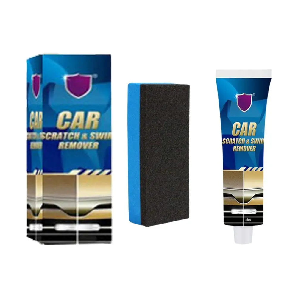 Tube de pâte à poncer et éliminer les rayures de voiture avec une étiquette violette et bleue et un applicateur en mousse noi